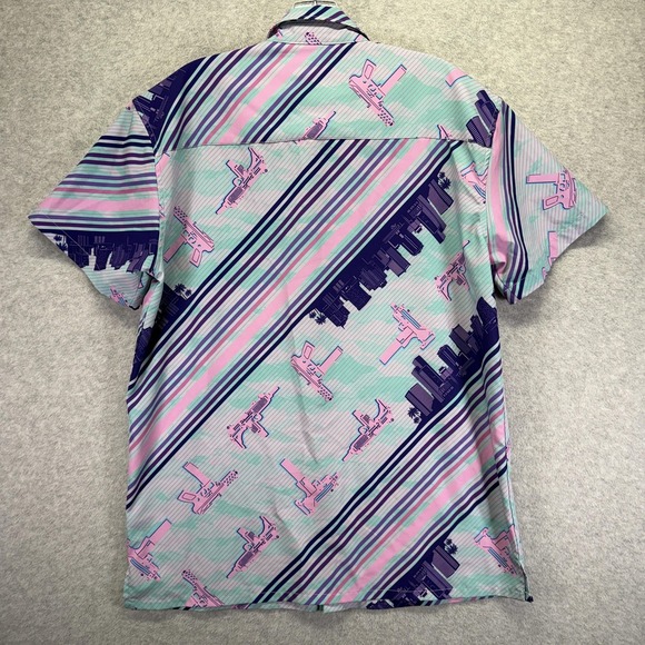 Retro Rifle Ocean Drive Shirt Mens Large Green Miami Graphic Party Button Up - Picture 6 of 6